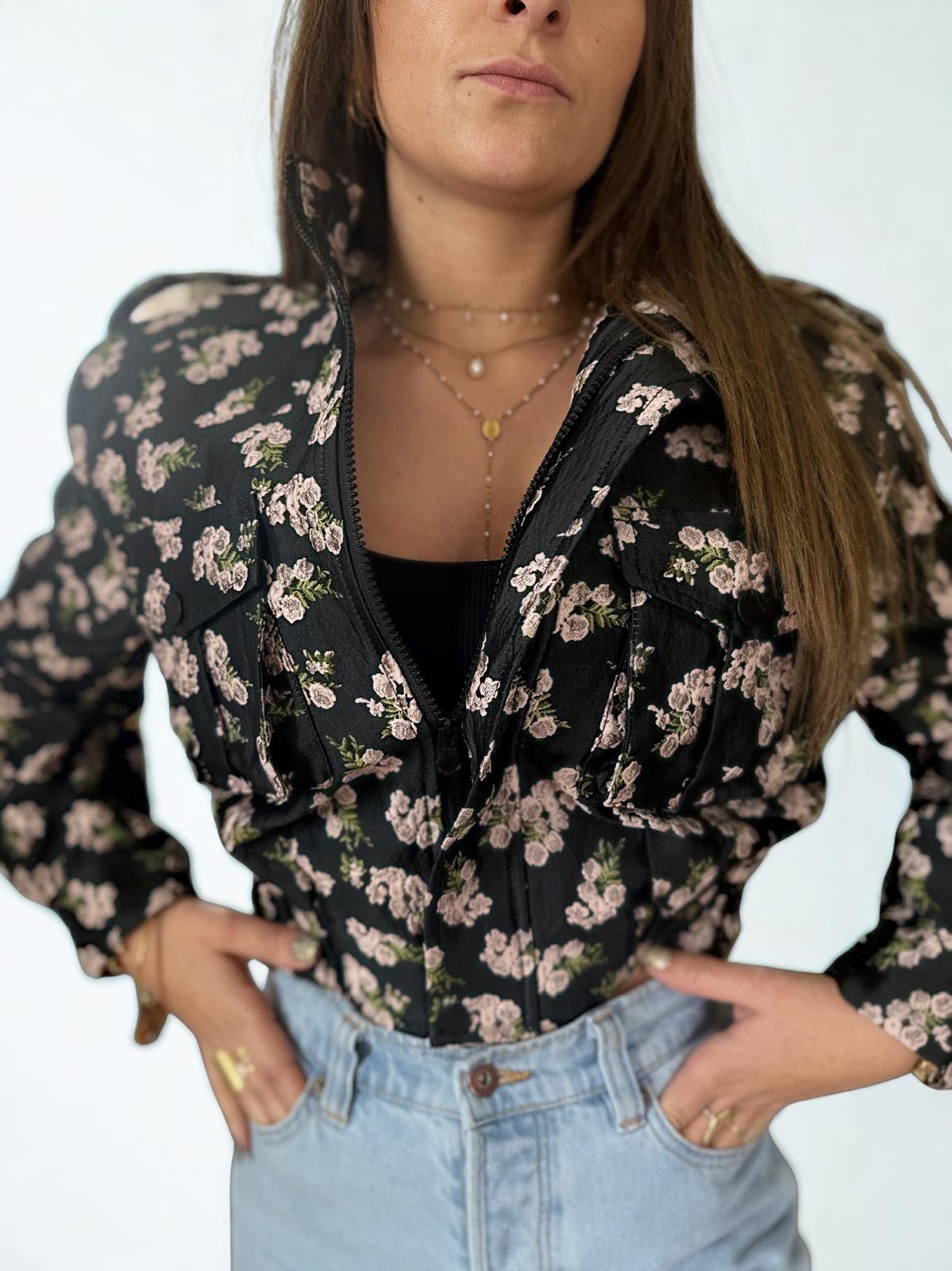 Bombers Noir À Fleurs